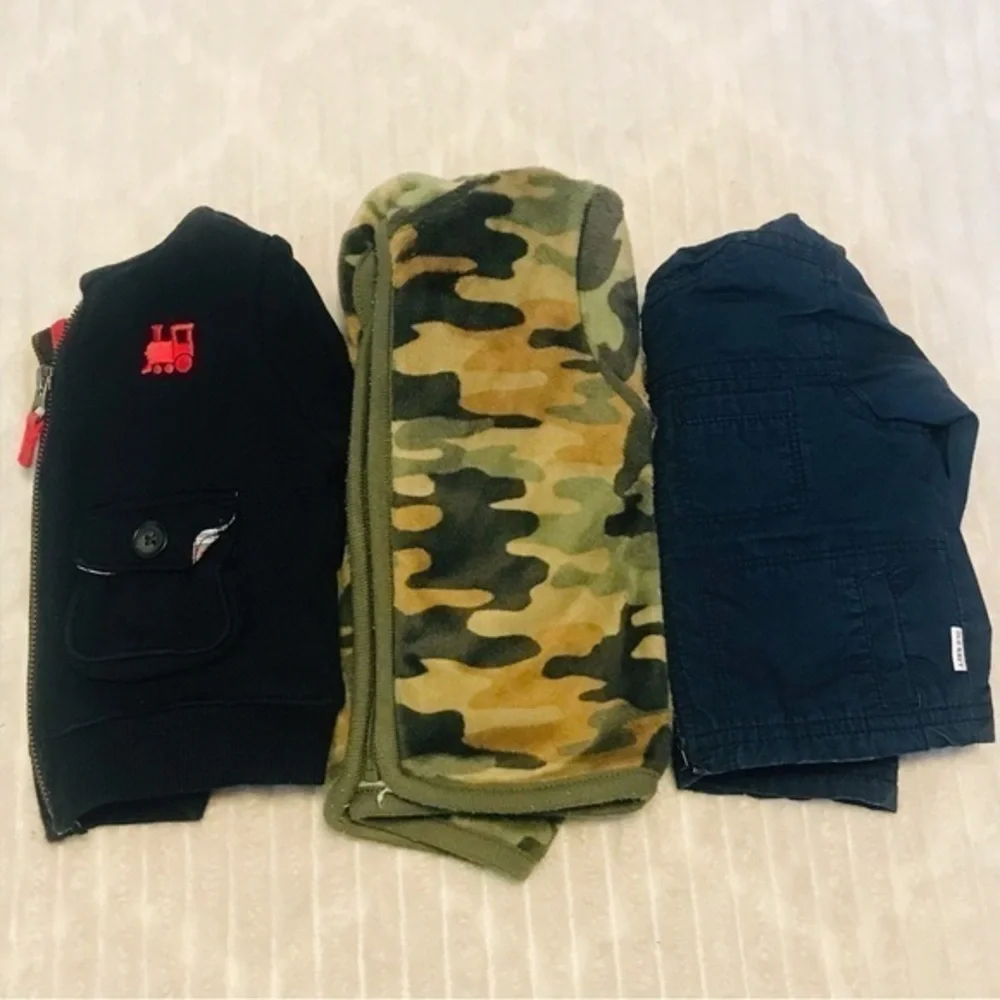 Lot Baby Boy Zip up Jackets Sweatshirts Camouflage Navy Black Size 3-6 Months